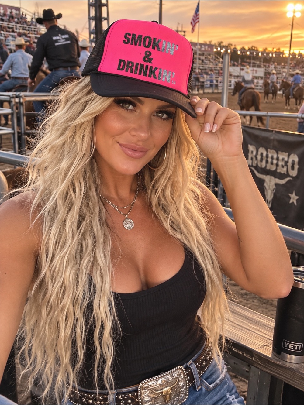 Women's Pink and Black Mesh Trucker Hat with Statement Text